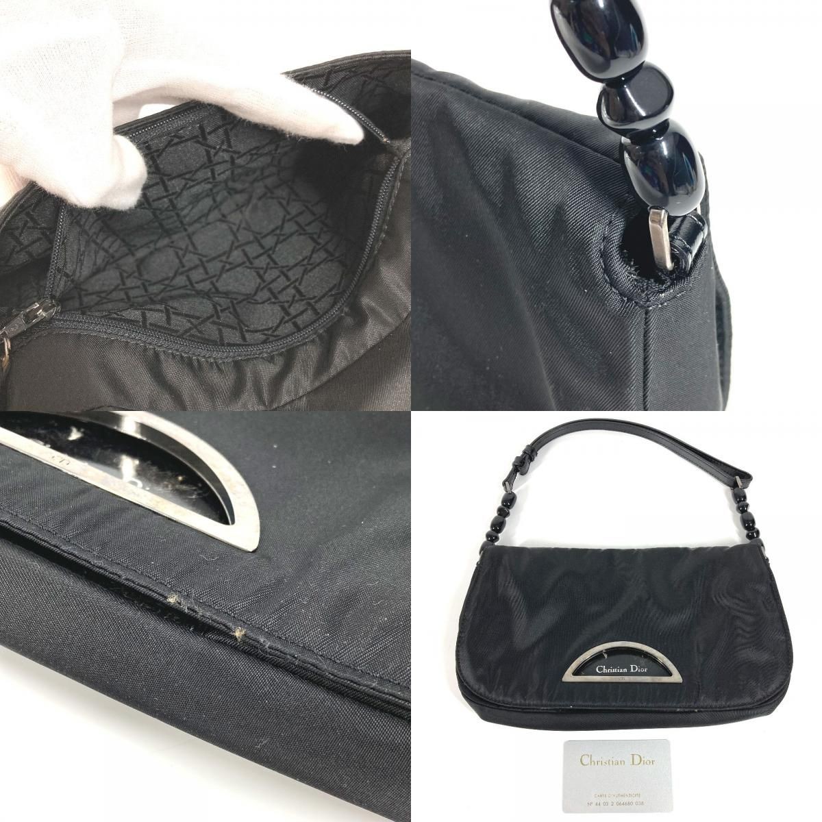 Christian Dior Malice Pearl Logo Nylon Shoulder Bag Black with