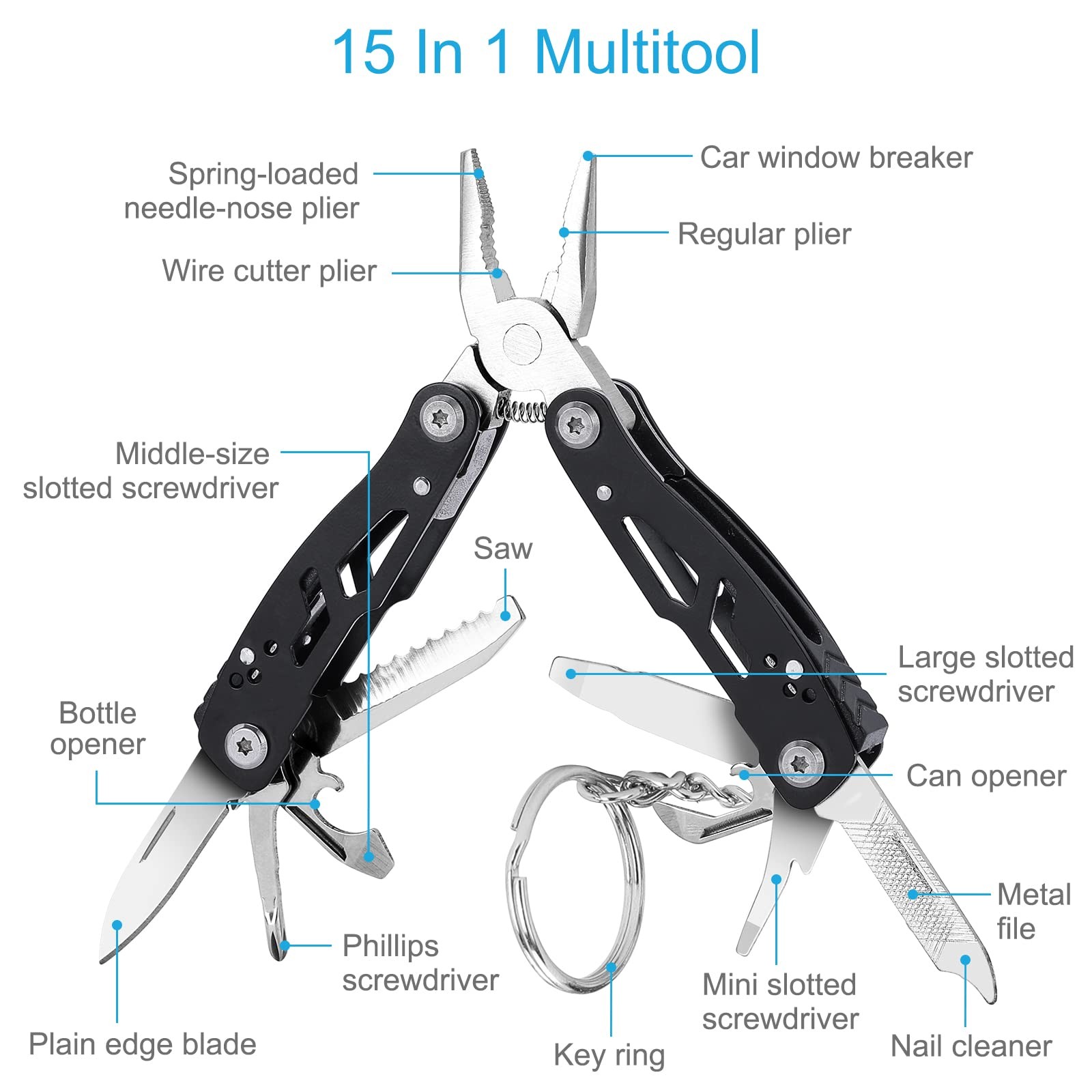2PCS Mini Multitool Pliers 15 in 1, Handmade Multi Tool Plier, Premium Keycha...