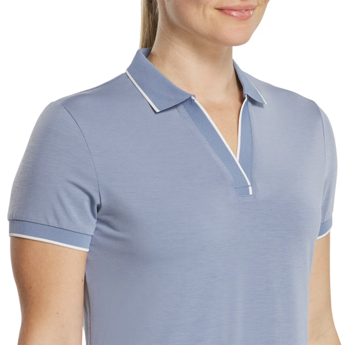 New WOMENS FootJoy Ladies NOTCH V-Neck Short Sleeve Polo Shirt, BLUE STONE,SMALL - Picture 2 of 4