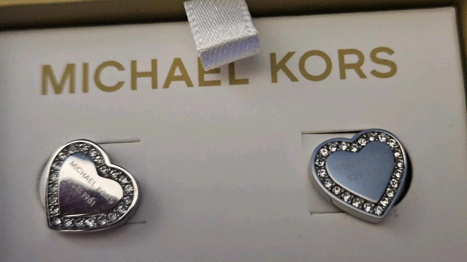 Michael Kors Silver Heart Earrings W/ Bling NEW! - Image 2 of 4