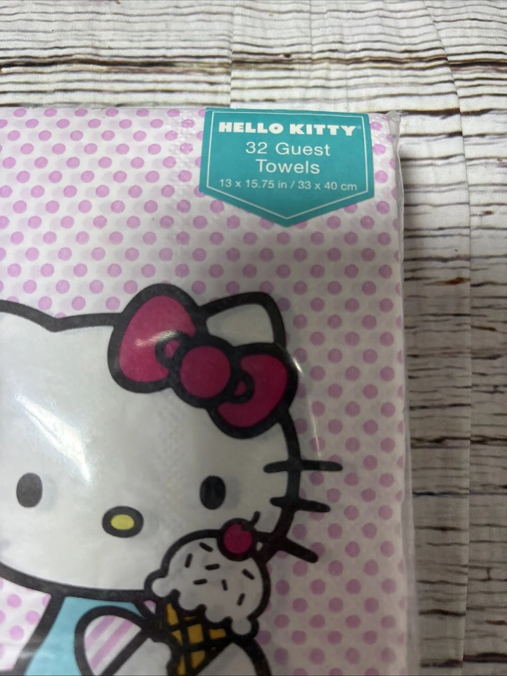 Hello Kitty Napkins Ice Cream White Pink 32 PCs Guest Paper Napkins Set Of 2 NEW - Image 4 of 4