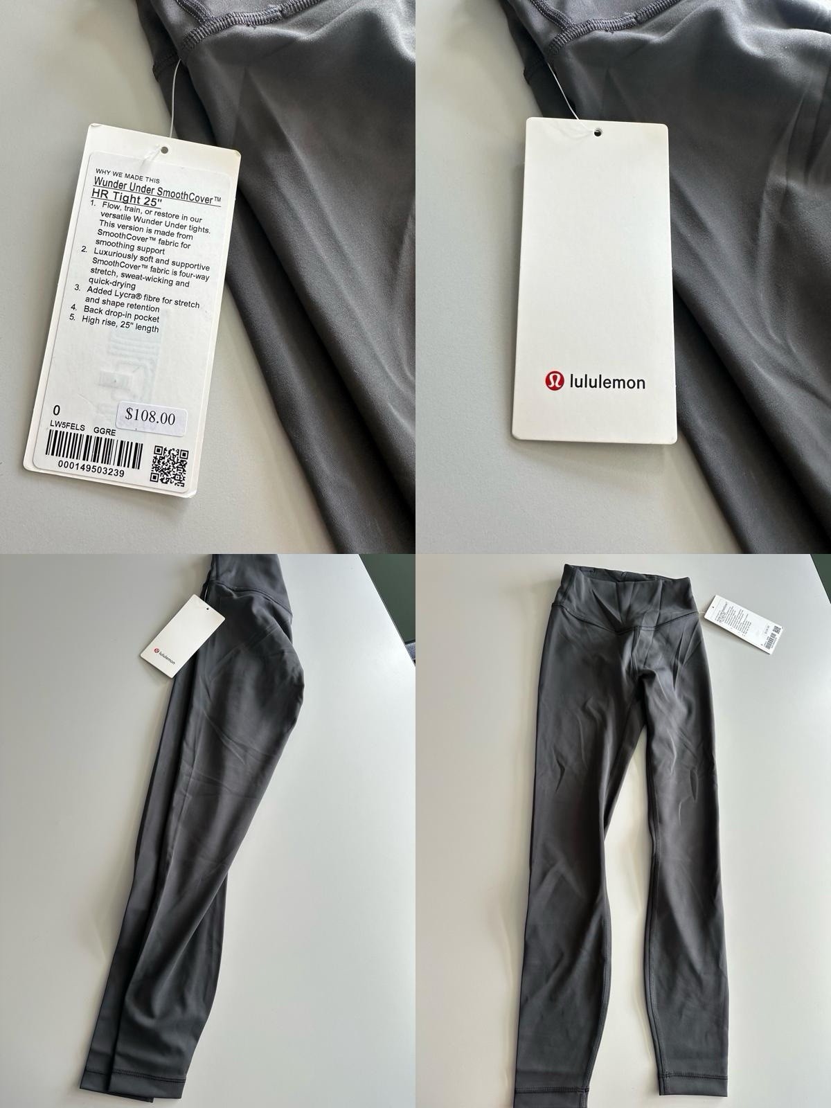 Lululemon Wunder Under SmoothCover HR Tight 25” Gray Size 0 NWT