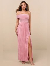 Lulus Poised Performance Pink Plisse One-Shoulder Maxi Dress Size XL NWT
