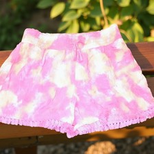 Girls Size 10-12 Wonder Nation Tie Dye Shorts Pink Peach White With Fringe