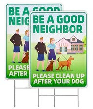 Clean Up After Your Dog Signs 2 Pack 12"x9" with Metal Stake, No Pooping Dog ...