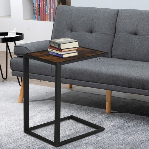 HOMCOM C-Shape Side End Table w/ Steel Frame Wide Base for Living Room Brown - Picture 5 of 11