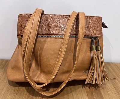 Darcy Marks London Purse Brown Tasseled Etched Faux Leather Handbag