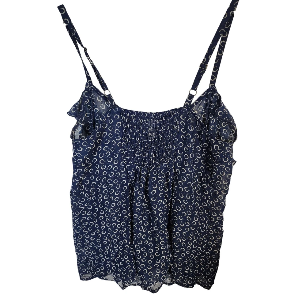 Xhilaration Navy Blue Horseshoe Print Ruffle Cami Top Womens S Cowgirl Festival - Image 2 of 4