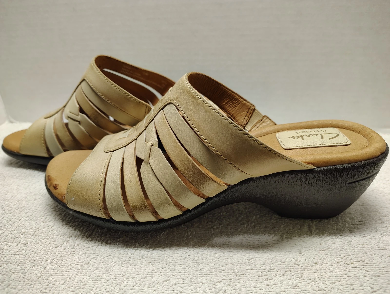 Sandali donna Clarks panna beige pelle reticolo punta aperta huarache slides 7 5