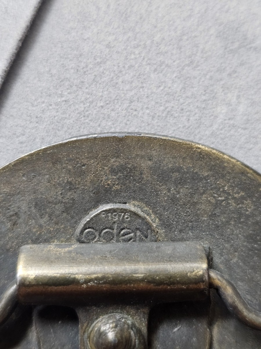 Vintage 1976 Oden Corvette Belt Buckle - Chevrolet Crossed Flags