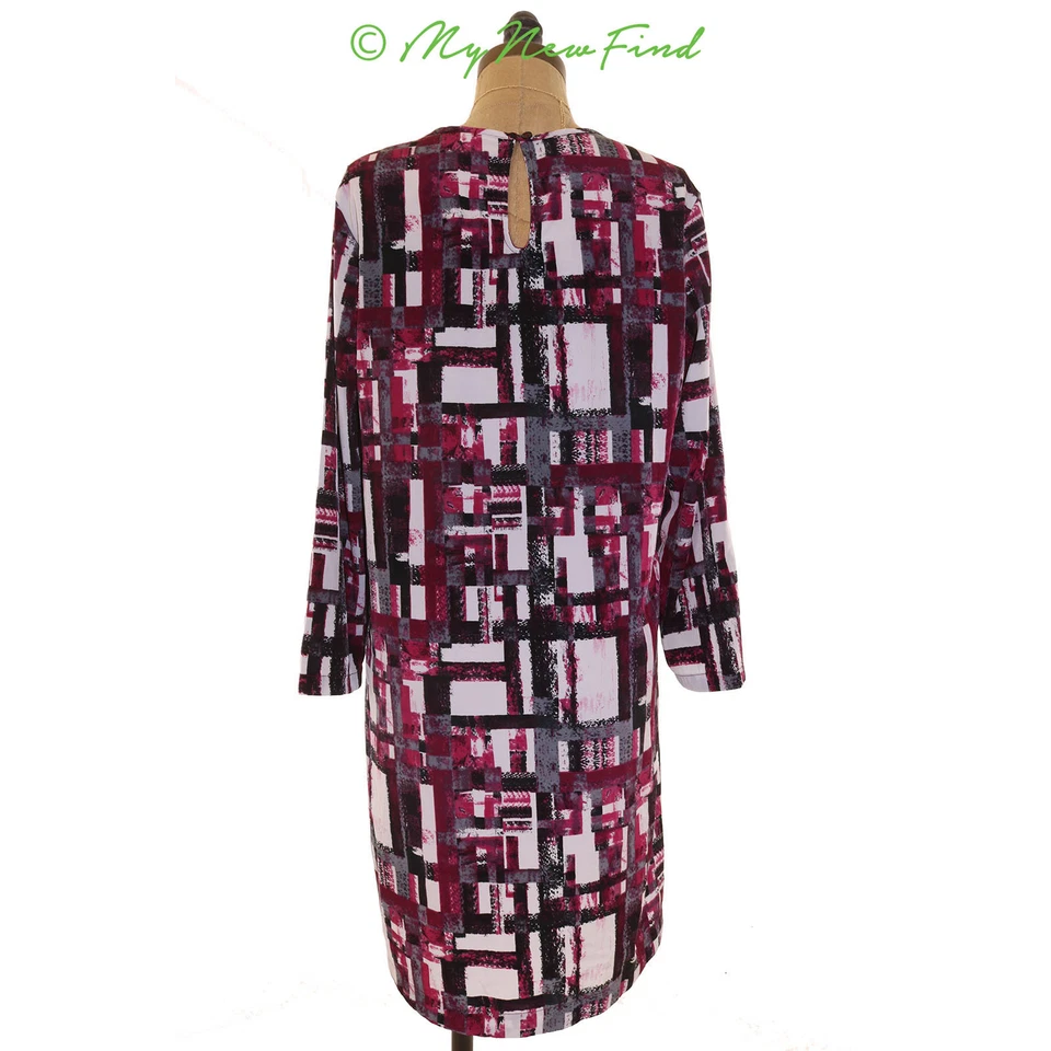 Vestido Gibson Nordstrom Shift Talla M Manga 3/4 Geométrico Púrpura Multi Usado en Excelente Condición B74 Foto 3 de 3