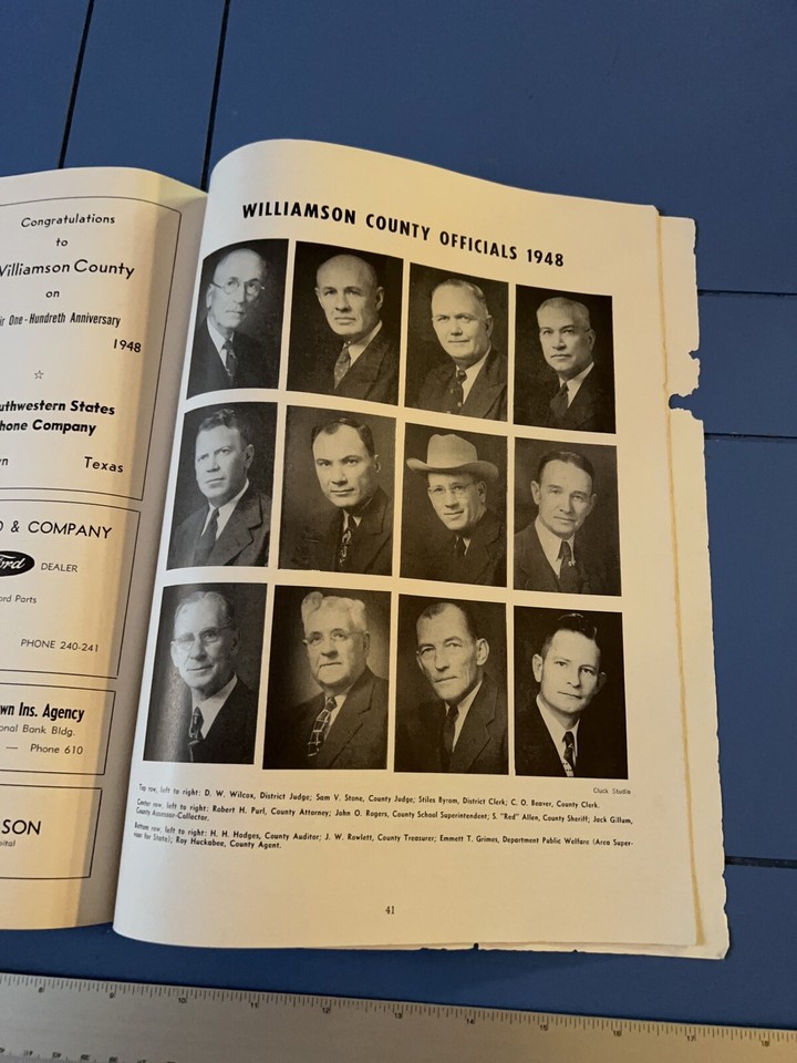 Vintage 1948 Williamson County Centennial 18481948 Texas