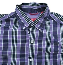 Izod Purple Plaid Mens M Dress Shirt Slim Fit Button Down Long Sleeve Cotton