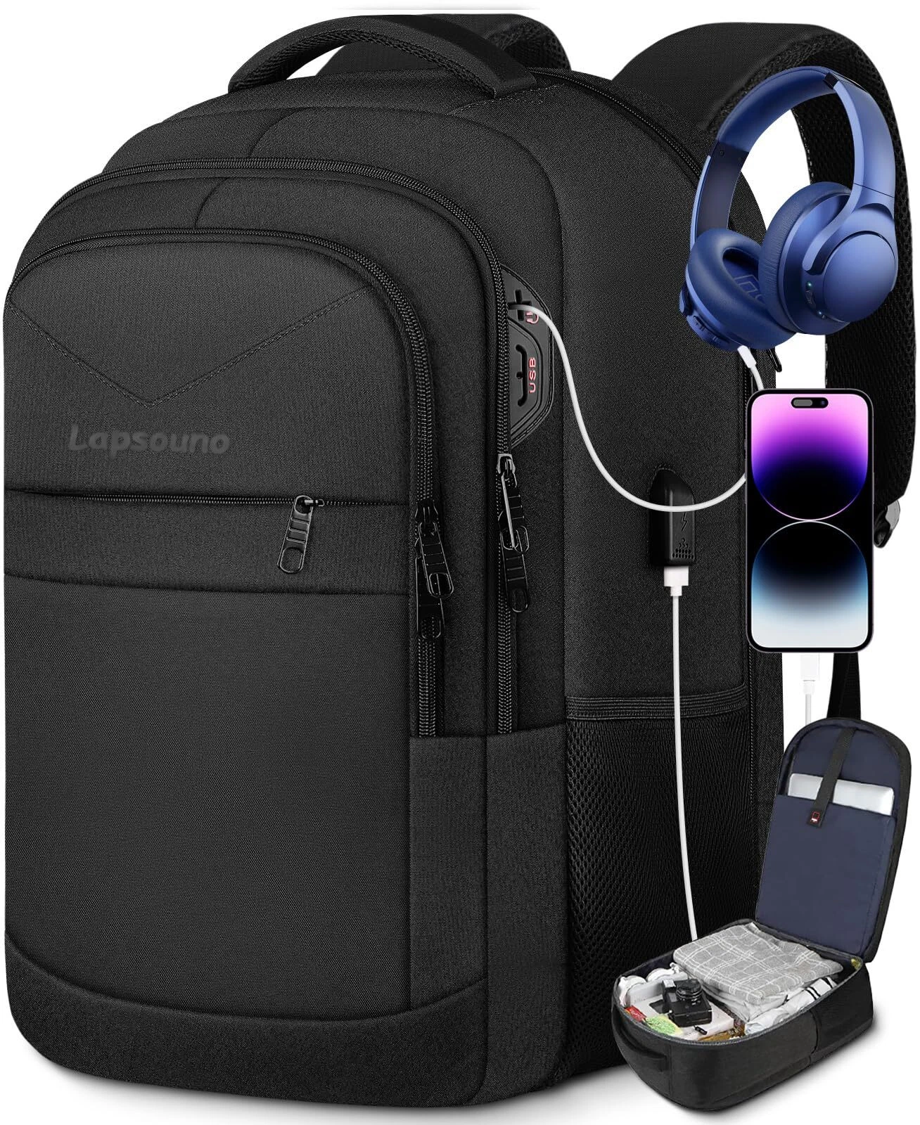 Lapsouno Travel Backpack, Large Carry on Backpack, 17 Inch Laptop Backpack, Big