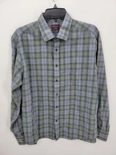 Untuckit Shirt Mens Large Gray Green Plaid Long Sleeve Button Up Cotton Preppy