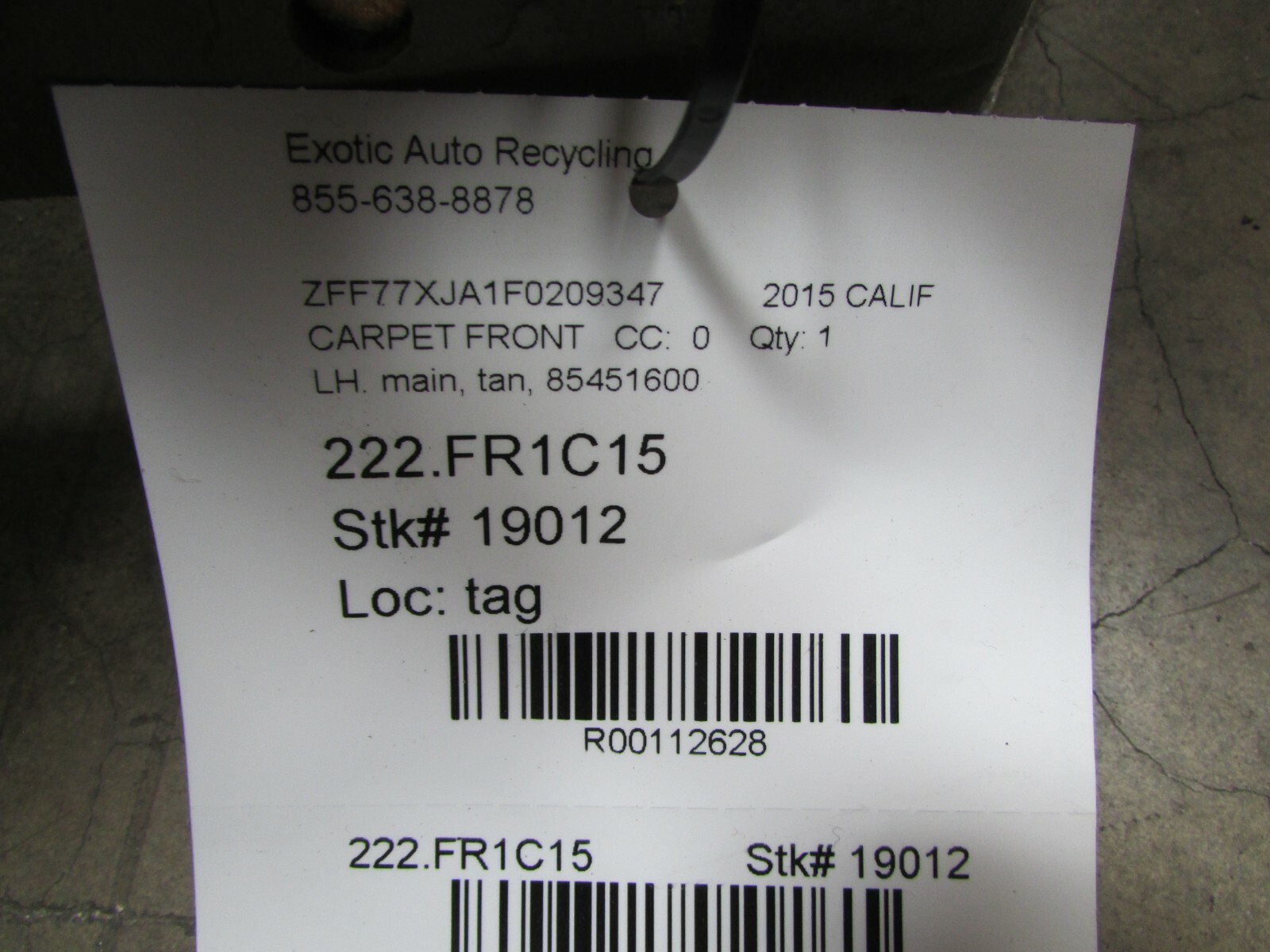 Ferrari California T, LH, Left Front Carpet, Tan, Used, P/N 85451600