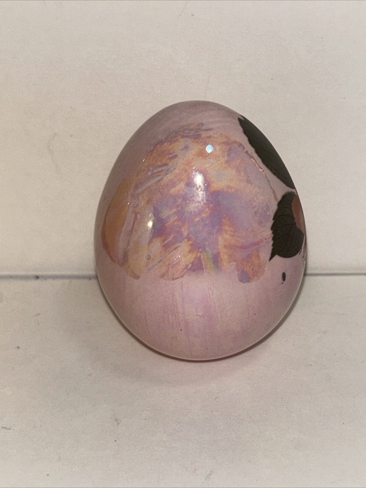 Mid Century MCM Vintage Pink Lusterware Ceramic 3D Egg Roses Poppy Flowers 60s