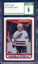 1990-91 TOPPS NHL Hockey #27 Viacheslav Fetisov Rookie CSG 9 MINT N J Devils RC