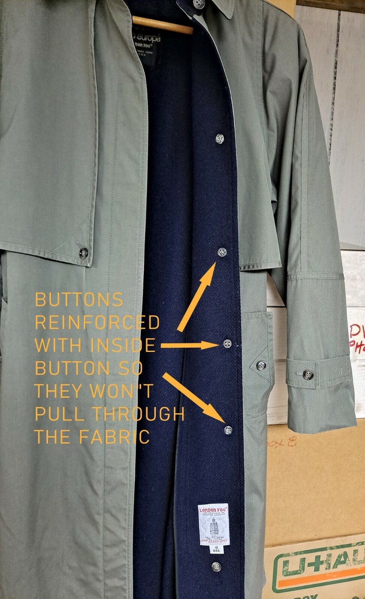 Trench-coat London Fog Taille 12 - Vert Sauge, Doublure Zippée Amovible - Occasion Très Bon état