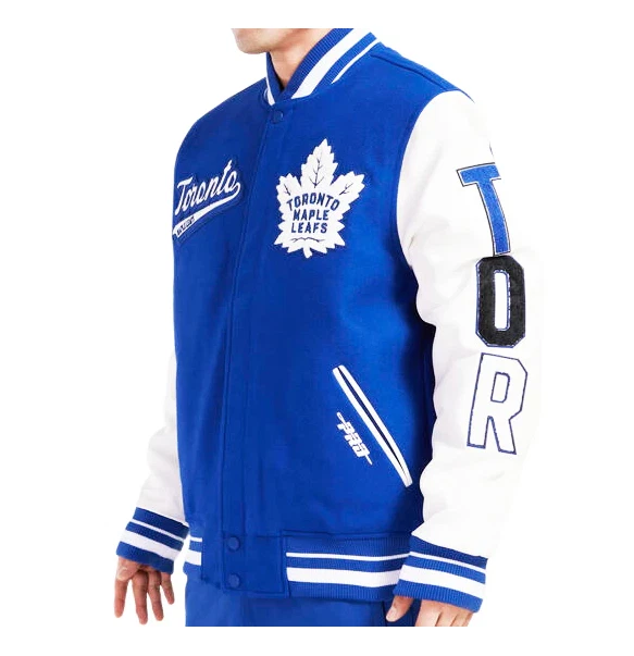 Men's Toronto Maple Leafs Pro Standard NHL Script Tail Wool Royal Variety Jacket - Image 2 of 4