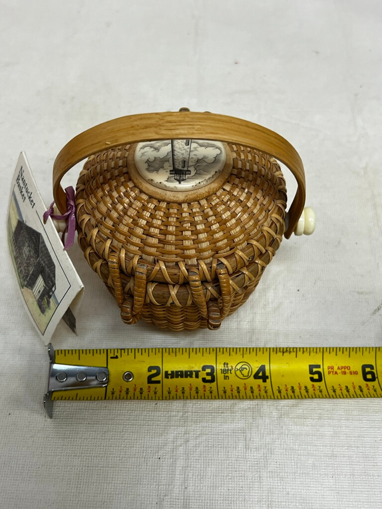 beautiful mini minature Nantucket Basket with lid lighthouse eBay