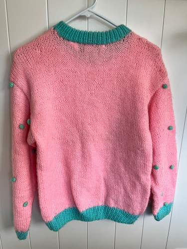 Girls Vintage pink knit pullover sweater with knitted flowers 80s Rachel’s Kids - Picture 4 of 5