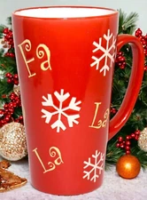 Mulberry Home Collection " Fa La La" Red Christmas 16 oz Latte Mug Coffee Cup