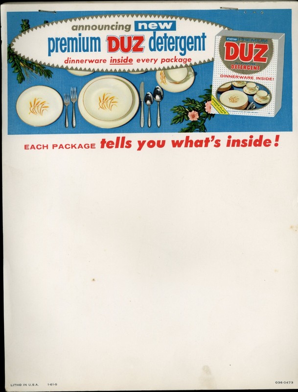 RARE 1961 Premium Duz Detergent Stationery - Blank Stapled Pad of 22 sheets LOOK