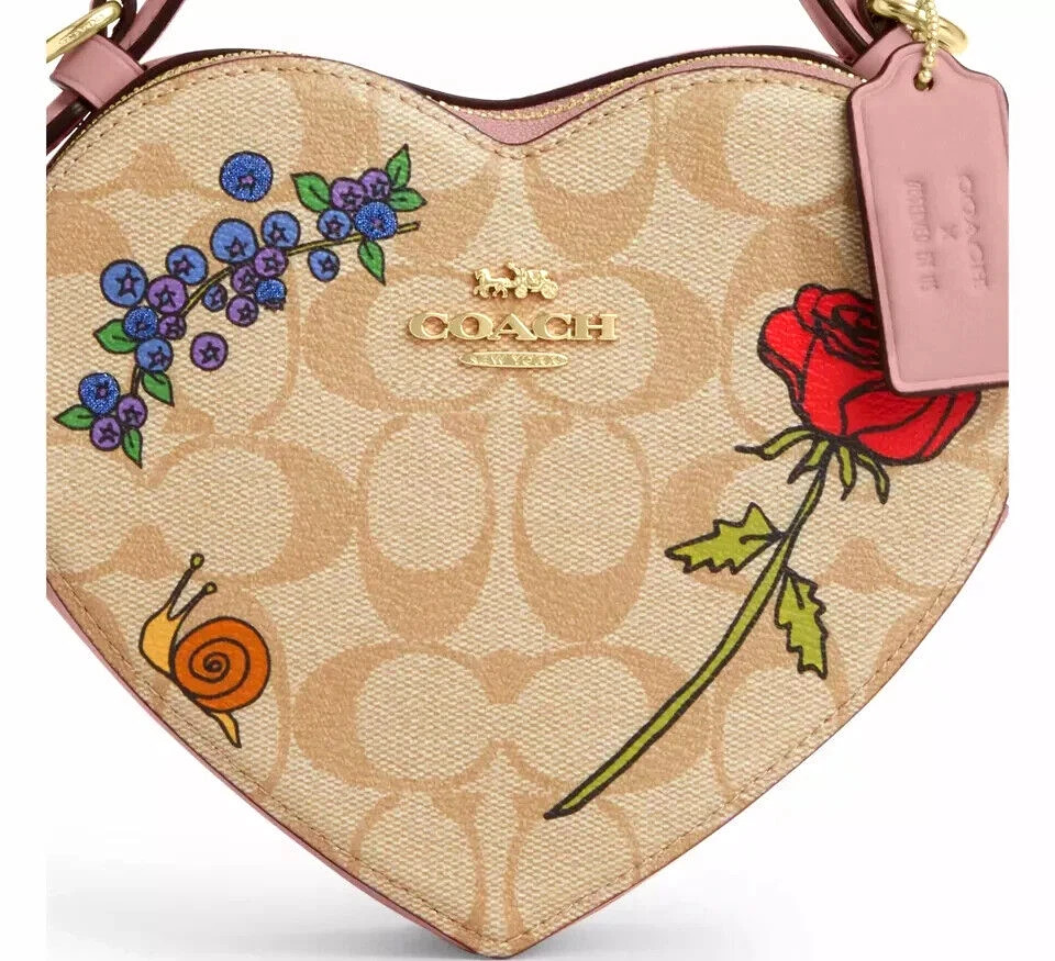 Coach CU373 Coach X Osservato da Noi Cuore Tracolla Firmata Tela Con Stampa NUOVO