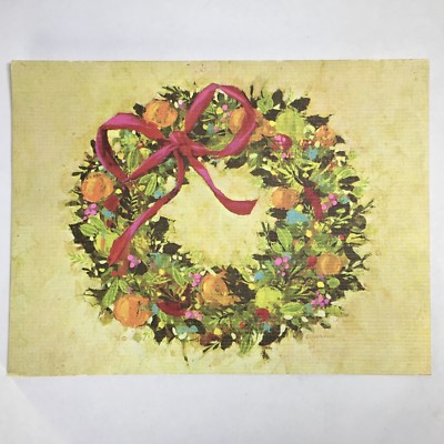 Vtg Colorful Holiday Wreath Hawthorne Sommerfield Christmas Card 386-2 Litho