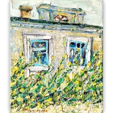Original Oil Painting Window Cottage Flowers Rustic Textured Canvas Artwork