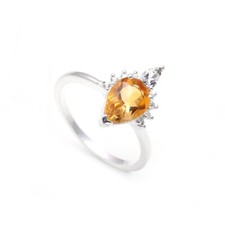 Natural Yellow Citrine Pear Shape Dainty Ring Solid Silver Jewelry Birthday Gift