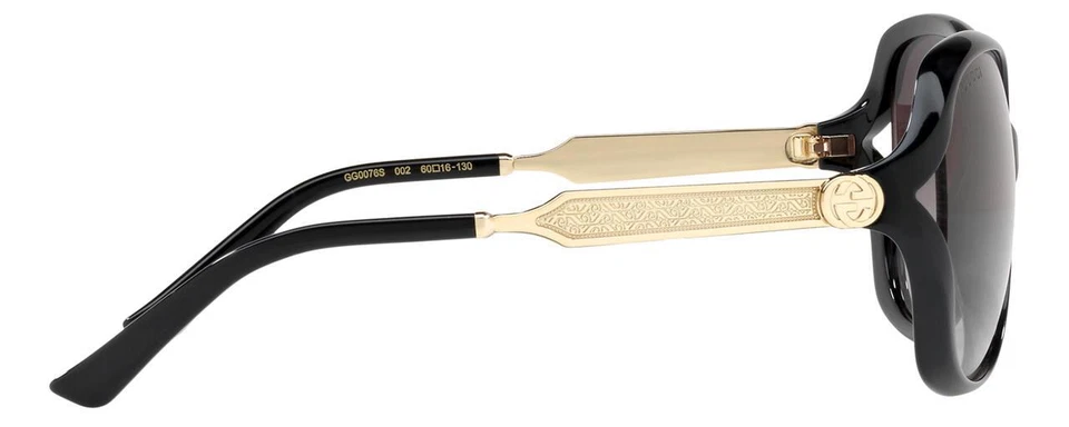 Gucci GG0076S Women Oval Designer Sunglasses Gloss Black Gold/Grey Gradient 60mm - Image 3 of 3