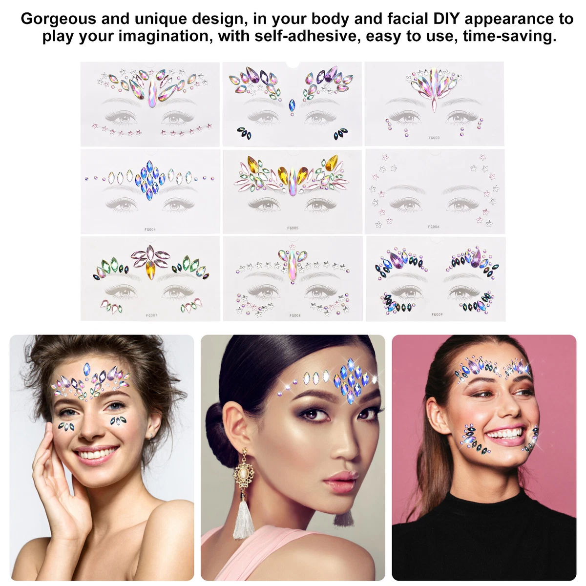 6 Sets Face Jewels Gems Stickers Rhinestone Mermaid Face Jewels Tattoo Face  Jewels Gems Stickers