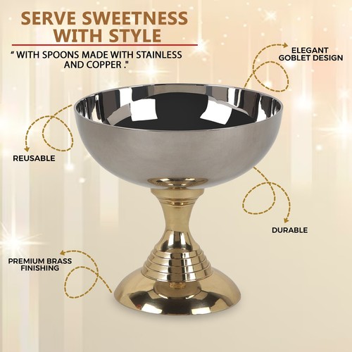 SUVIRA Handcrafted Ice Cream Bowl with Stand & 2Spoon, Copper & Stainless Steel - Picture 3 of 16