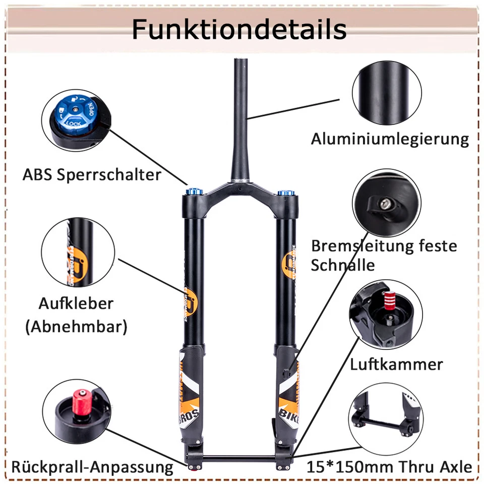26*5.0" Fat Reifen Luftgabel 15*150mm MTB Snow Electric Bike Federweg 140/180mm - Bild 3 von 4