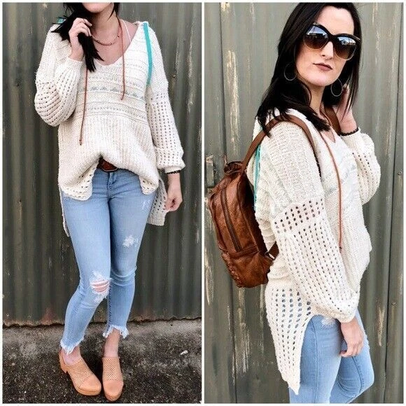 OFF WHITE Maglione con cappuccio all'uncinetto Free People One That I Want nuovo con etichette taglia M