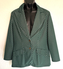 Womens Polyester Knit Blazer Jacket 14 Green White Polka Dots 60/70s Grandmacore