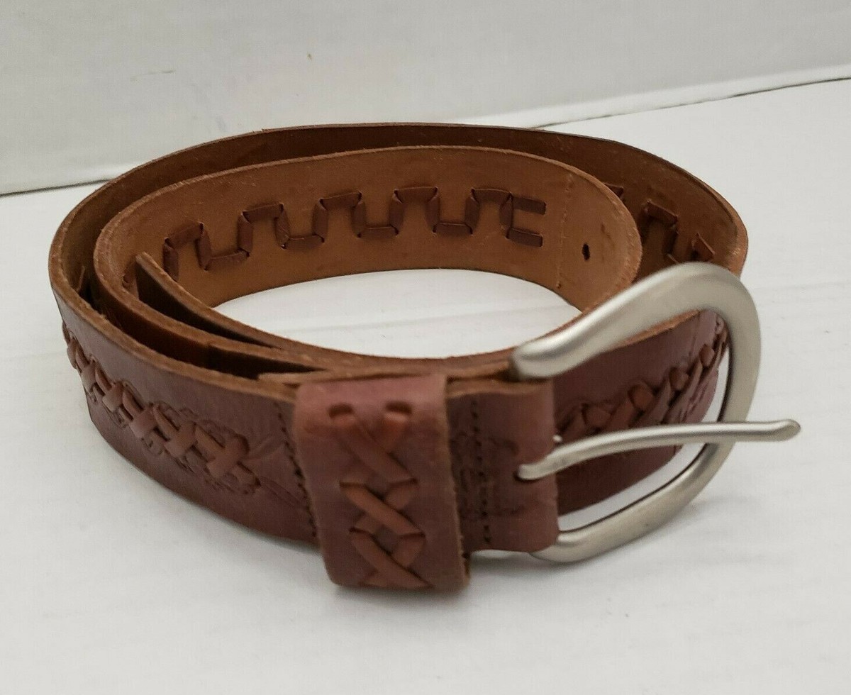 Fossil Womens Mens Belt X Stitch Patchwork Multi Brown  display picture 2