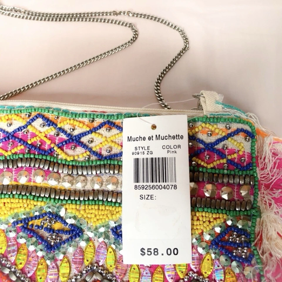Bandolera/bolso de mano/bolso de mano Muche et Muchette bordado multicolor nuevo con etiquetas Foto 4 de 4