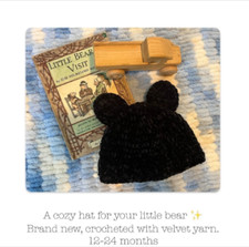 Crocheted Velvet Baby Bear Hat for 12-24 Month Old