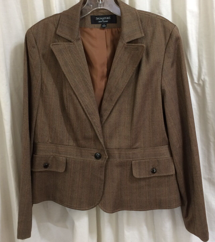 Blazer firmato Larry Levine lunghezza fianchi ufficio carriera giacca marrone plissettato schiena
