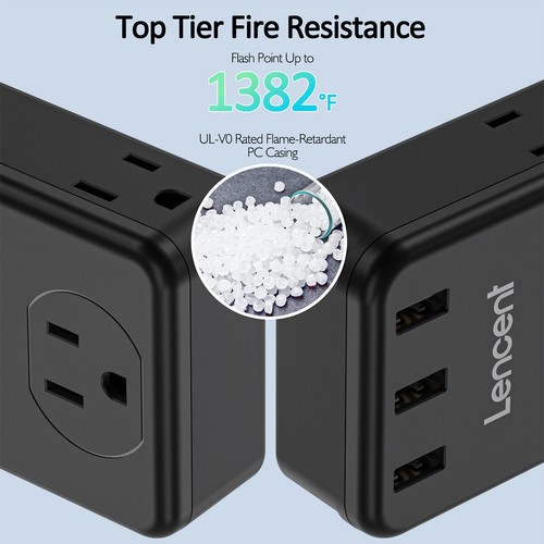 2 Pack LENCENT Wall Outlet Extender Multi Plug Splitter w/ 3 USB Ports Black - Picture 7 of 9