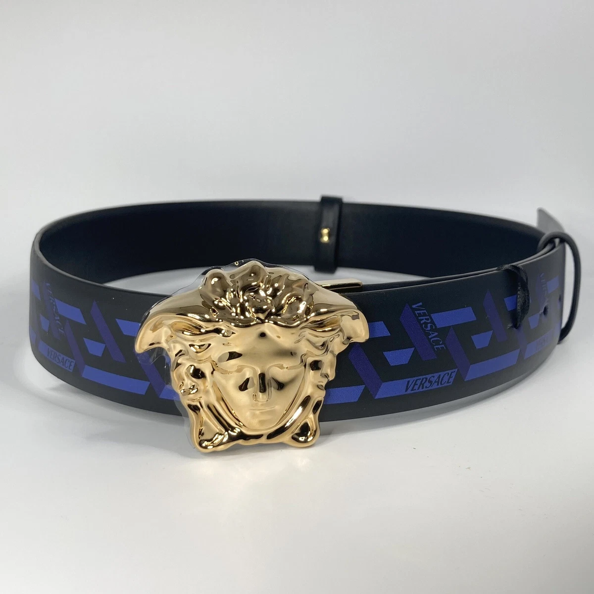 New Versace Reversible La Medusa La Greca Print Belt Blue/Black Size 90/36  $550