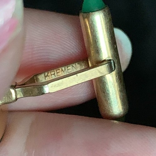Vintage Green Krementz Gold Filled Cuff Links - Picture 8 of 8