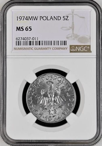 Poland 5 Zloty 1974  NGC MS 65 UNC Aluminum