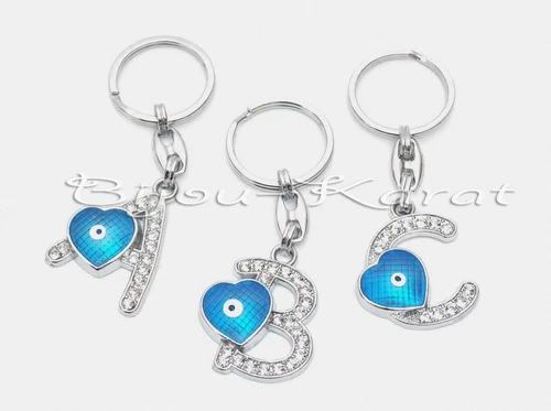 LUXURY Rhinestone Letter Keychain Nazar Turkish Blue Eye Blue Eye