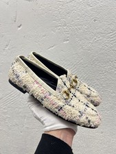 NEW Gucci Blue Leather Jordaan Horsebit Tweed Loafers Size EU 35 US 5 C313