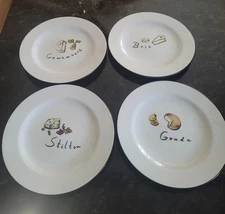 Pottery Barn Set 4 Wine Cheese Cocktail Dessert Appetizer  Plates 2003 EUC 7.5"