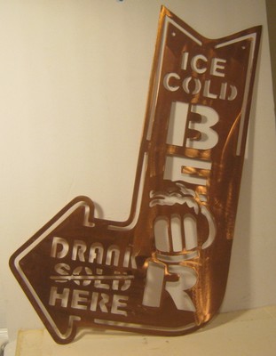 Heavy Steel Sign w Copper Finish ICE COLD BEER Drank SOLD Here 24'' X 15'' !!